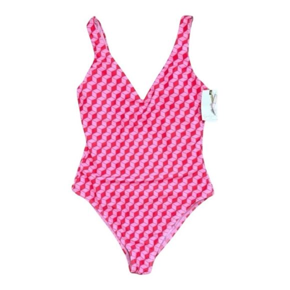 Jessica Simpson Pink Geometric One-Piece Swimsuit Women’s Size Small - Picture 1 of 10
